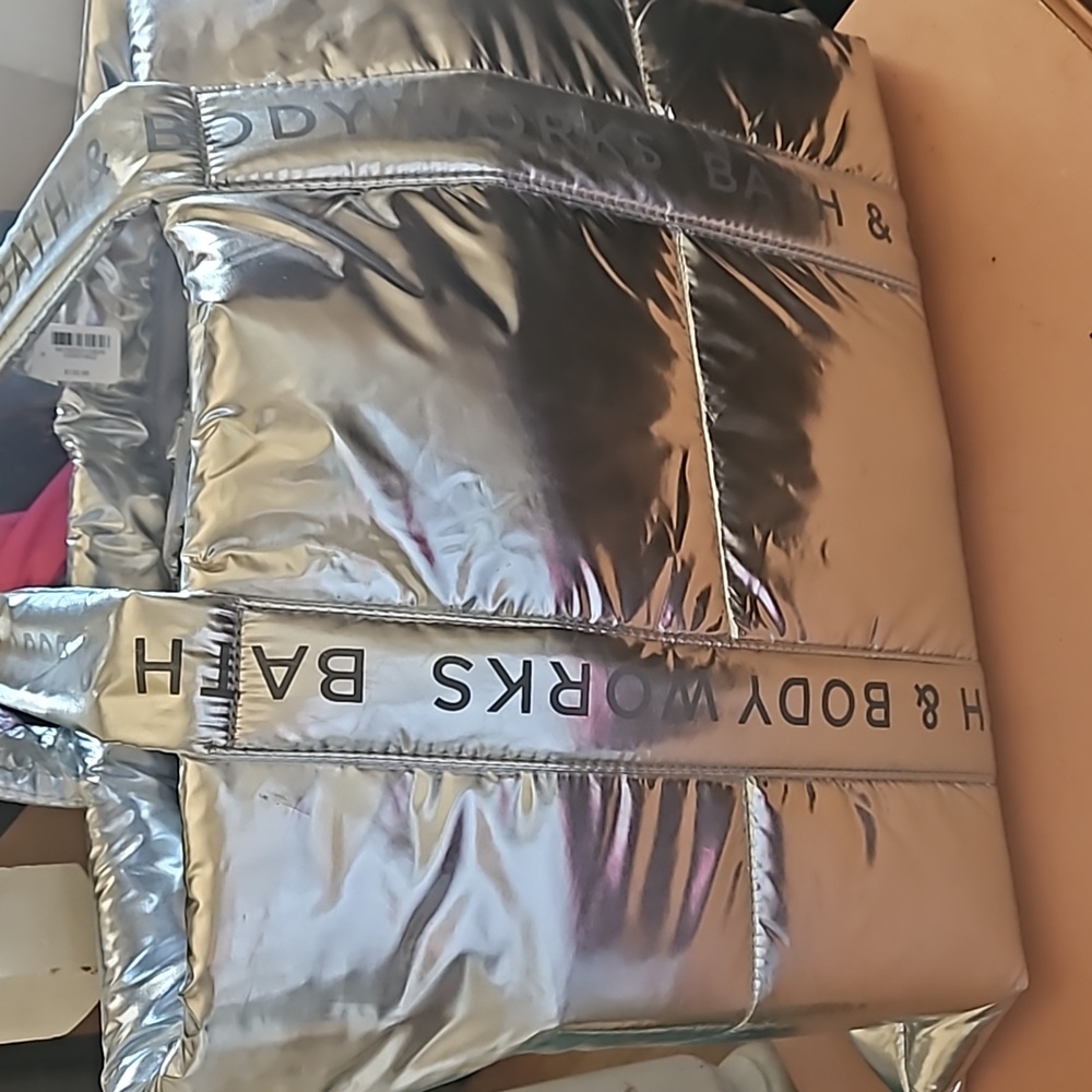 Bath & Body Works Puffy Silver Tote